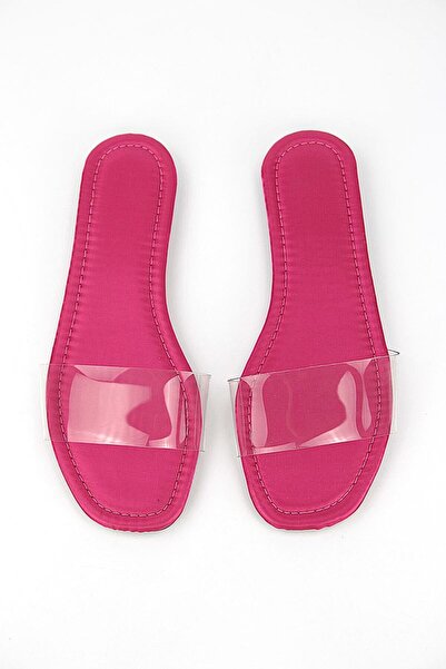 Gökhan Talay Gauzy Fuchsia Shiny Satin Transparent Band Women's Slippers