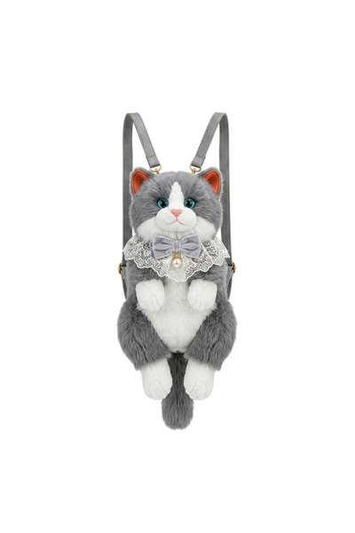 kiddoz Plush Cat Backpack With Adjustable Straps Grey | Luxury-Inspired Reali...