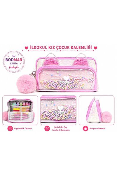 Bodmar Çanta Since 2023 Cat Patterned Primary School Girls' Pencil Holder Lux...