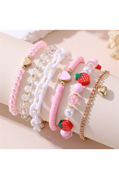 Choice1 YSB875fense 6pcs/set Pink Heart Pendant Bracelet for Girls – Delicate...