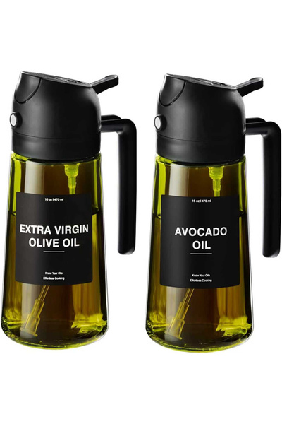 Choice1 2pcs Black Olive Oil Dispenser,Sprayer for Cooking 2 in 1- Spray and ...