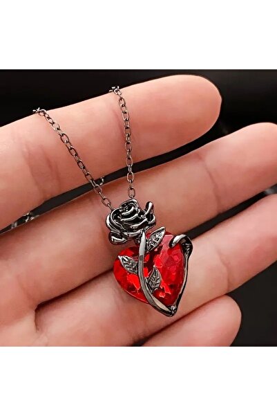 Choice necklace Luxury Red Crystal Heart Pendant Necklace For Women Vintage B...