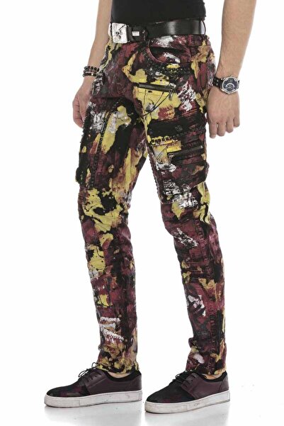 Cipo&Baxx Cd587 Men's Jeans with Colorful Painted Cargo Pocket Design
