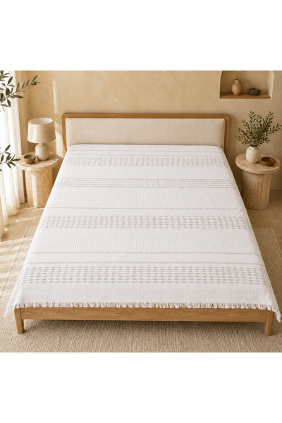 Nevora White Double Pique Bedspread 100% Cotton 230X240 cm Woven Patterned Pique