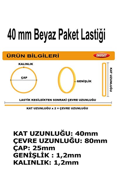 ekoset Beyaz Paket Ambalaj Toka Para Lastiği 1000 Adet 40mm