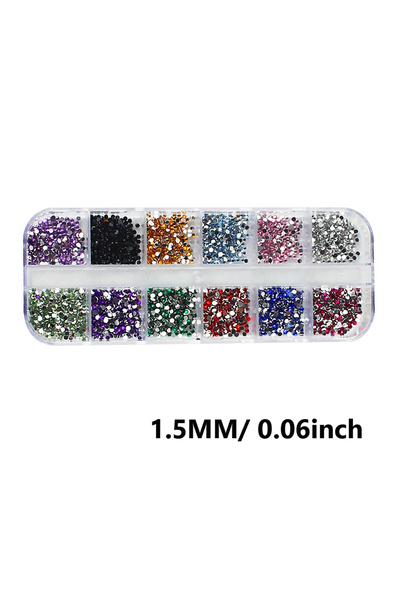 Choice 1.5mm Mixed 12 Colors Flatback Nail Art Rhinestones Nail Gems Glass AB...