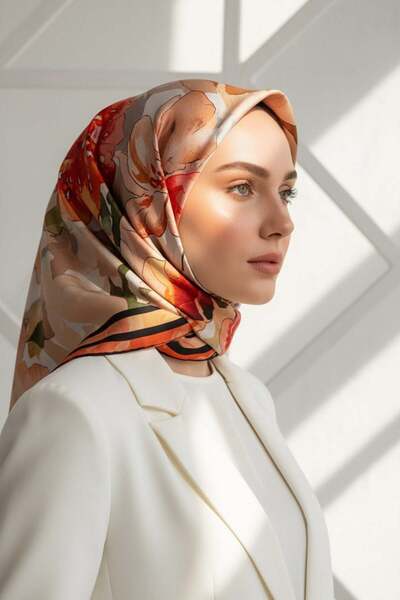 Vissona % 57 İPEK % 43 VİSKON Twill İpek Sulu Boyalı Çiçek Desenli Kırmızı - ...