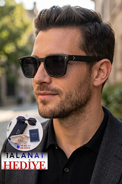 Lozzo Unisex Accessory Square Matte Black Polarized Sunglasses 23037 C2 P m