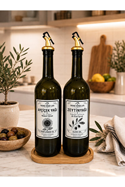 Trend Home Life Oil Pot Set with Gold Lid, 2-Piece Glass 750ml Olive Oil Liqu...