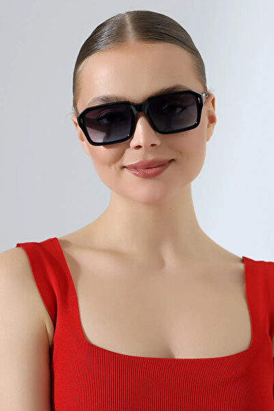 Lozzo Women's Square Black Light Color Glass Uv400 Sunglasses 23033 C2 a