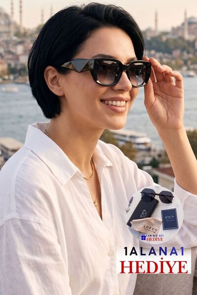 Lozzo نظارات شمسية نسائية مستطيلة سوداء UV400 23030 c2