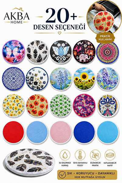 AKBA HOME Katlanabilir Kore Yelpazesi 25 cm Büyük Boy Yuvarlak Yelpaze Kılıflı Desenli Taşınabilir