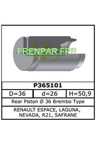 FPR Fren Kaliper Pistonu Arka Renault Laguna, Espace, Safran