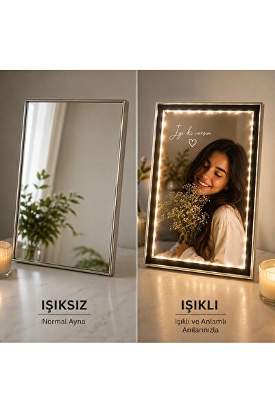 Genel Markalar Kendin tasrla Ayna Ledli Çerçeve Led Işıklı Kalpli Fotoğraf Çe...