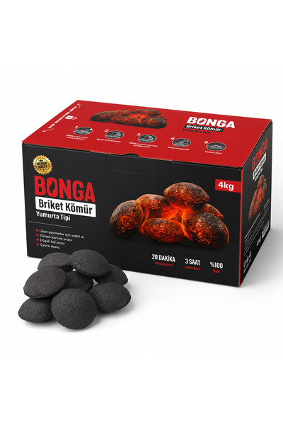 BONGA Briket Yumurta Kömür - 4 kg Sıkıştırılmış %100 Doğal Barbekü Mangal Kömürü