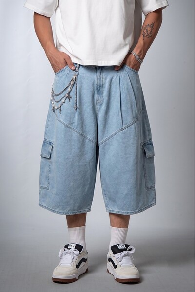 GRJ denim Apex Super Baggy Blue Men's Cargo Jean Shorts