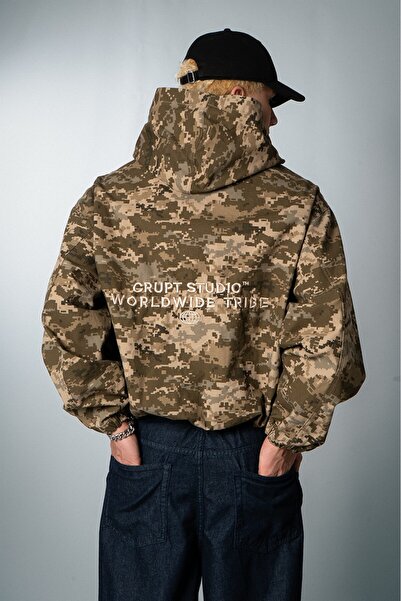 Crupt Studio Battle Mode Kamuflaj Erkek Zip Hoodie Ceket