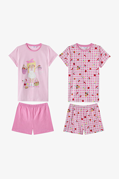 Penti Girl's Pink Fresh Picnic Short Sleeve 2-Piece Pajama Set