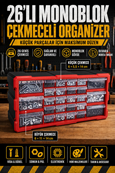 Begin Power 26 Bölmeli Yatay Mono Blok Çekmeceli Organizer