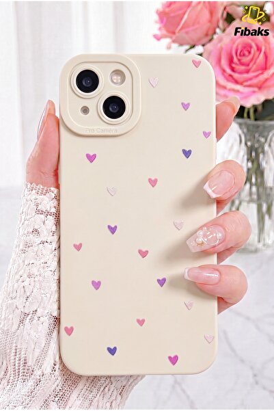 Fibaks iPhone 13/14 Kılıf Kamera Korumalı Silikon Renkli Kalp Tasarımlı Kamer...