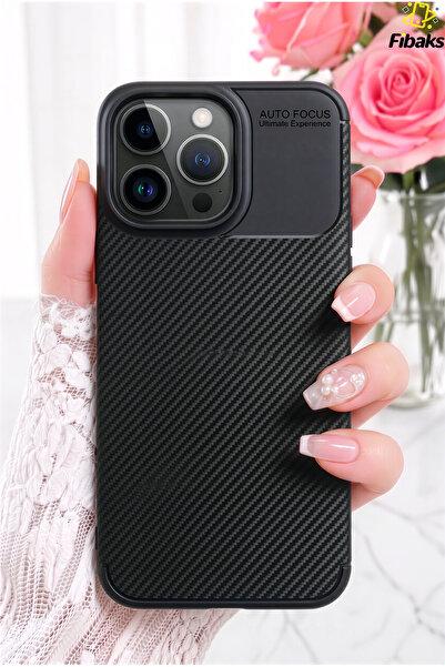 Fibaks iPhone 15 Pro Kılıf Kamera Çıkıntılı Karbon Fiber Desenli Renk Atmaz K...