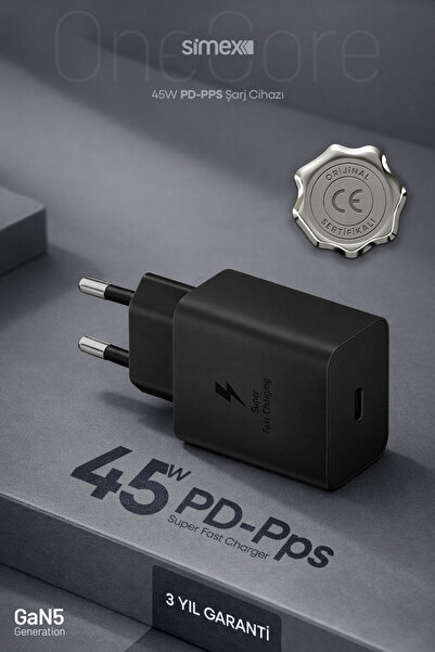 Simex Samsung S22-S23-S24-S25 Ultra Serileri Uyumlu - 45W USB-C Süper Hızlı Ş...