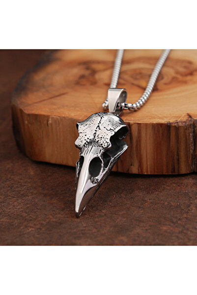 Choice 60cm Chain Punk Vintage Viking Crow Head Bird Skull Pendant For Men St...