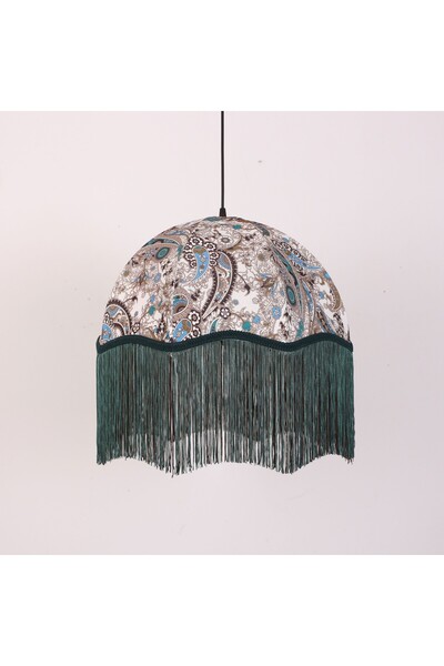 Mylamp Rüya Renkli Kumaş Tasarım Avize 45x55 cm - Etnik Desenli Yeşil Saçaklı...