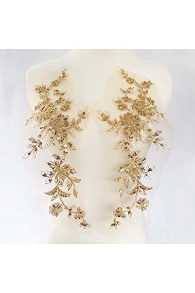 Choice Gold 1Pair/33*13.5CM Gold Flower Glitter Lace Appliques Tube Beaded Se...