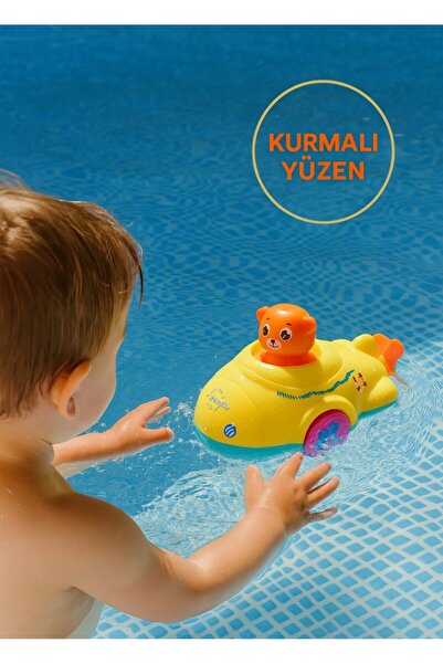 TOYFEST Sarı -Mavi Kurmalı Kendiliğinden Banyo Küvet Havuz Deniz de Yüzen Ayı...