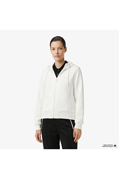 Lacoste Kadın Regular Fit Kapüşonlu Beyaz Sweatshirt