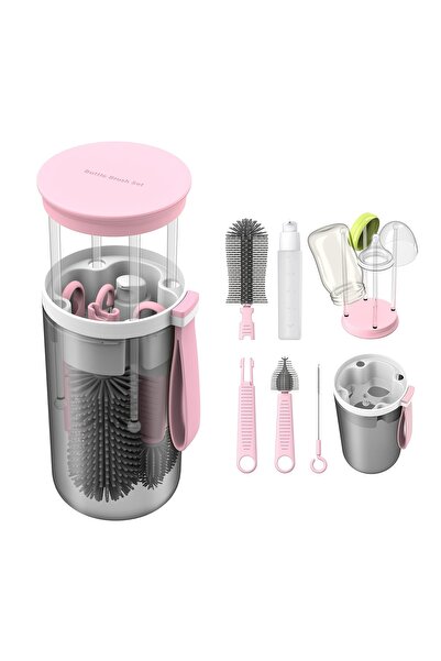 Choice1 Pink ortable Bottle Brush Set, ABS Material, with Silicone Brushes, D...