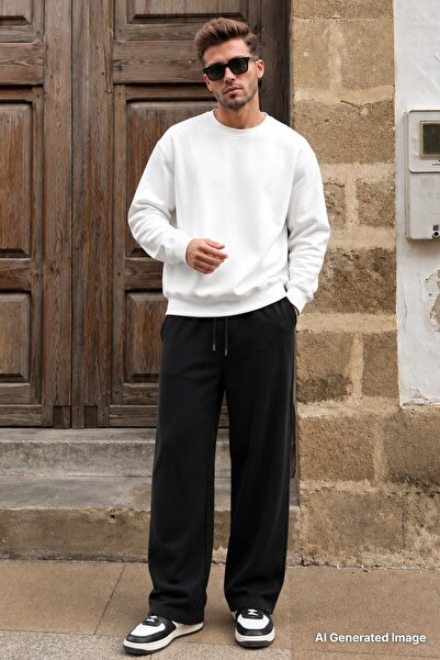 Madmext Black Relaxed Fit Wide-Leg Men's Sweatpants E6589