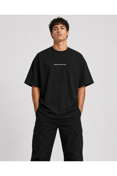 chaygoy Unisex Relaxed Fit Siyah Tişört I Need Money Ön ve Sırt Baskılı %100 Pamuk