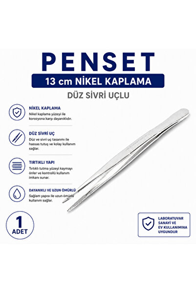 Labolist Penset Düz Sivri Uçlu 13 Cm Nikel Kaplama