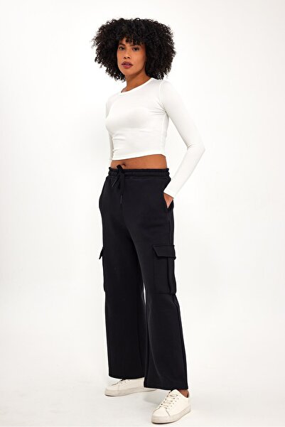 ALEXANDERGARDI Palazzo Sweatpants with Ribbon Inside and Cargo Pockets (B23-0...