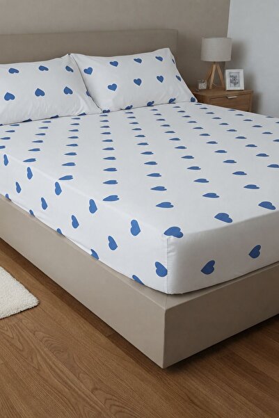 Gasel Home SET DE CĂPĂTĂNĂI ELASTICE PENTRU PAT DUBLU CU MODEL INIMĂ DIN BUMBAC
