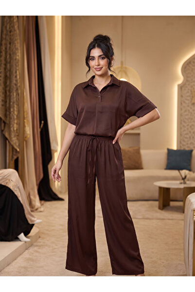 Finelook Women's Luxury Satin Matching Set - Lightweight Plum Two-Piece Loung...