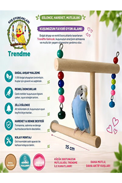 UniqBirdToys Uniq Bird Toys Screw Bird Toy Cage Wooden Perch Track