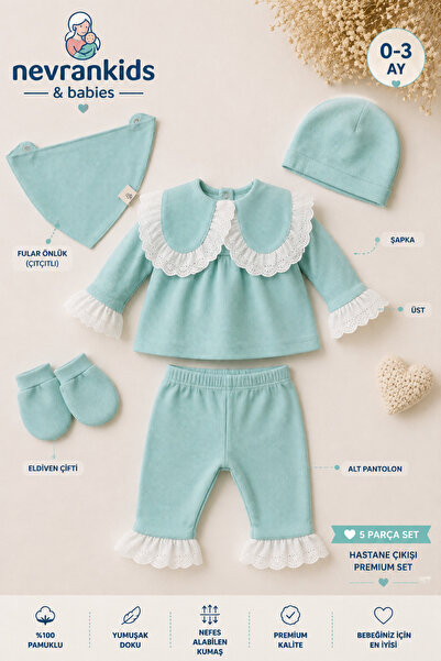 nevrankids طقم خروج من المستشفى للبنات حديثات الولادة، 5 قطع، بتطريز Eyelet، ...