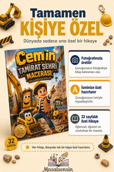 MasalSensin İş Makineleri Kişiye Özel Çocuk Kitabı - İsme Özel Masal - Erkek ...