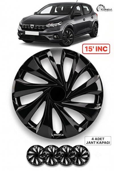 YONGA OTO AKSESUAR DACİA SANDERO 15 İnç Jant Kapağı 4'lü Set Gümüş + 4 Amblem...
