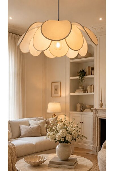 Fico Home White Blume Sarkıt Avize Beyaz Kumaş salon Avizesi Şık Görsellik Katar