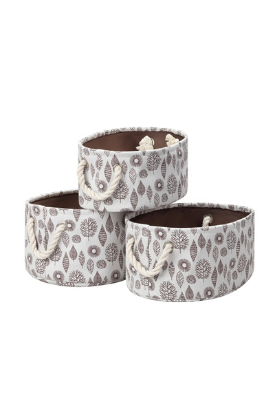 Lawazim Oval Storage Basket Set with Printed Leafs 3Piece - White |Storage Ba...