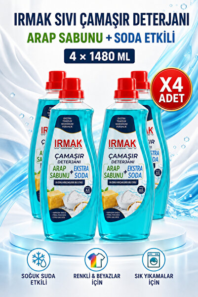 Irmak SIVI ÇAMAŞIR DETERJANI ARAP SABUNU VE SODA ETKİLİ 1480 MLX4ADET
