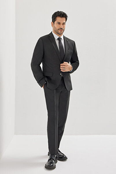 ALTINYILDIZ CLASSICS Erkek Siyah Slim Fit Dar Kesim Mono Yaka Takım Elbise