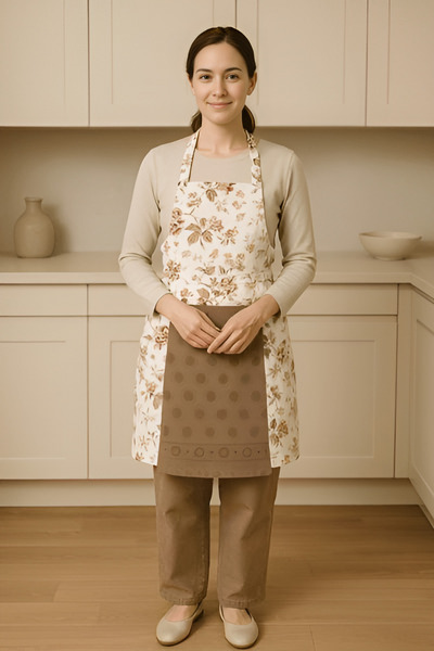 Karna Home Kitchen Apron Set with Towel Dark Brown