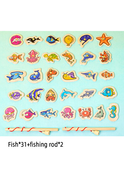 Choice1 bags 31pcs Fishing Toys Montessori Wooden For Children Magnetic Marin...