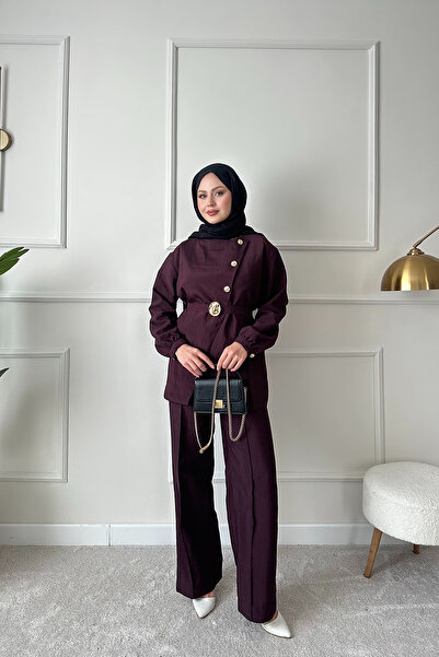 ensade Women's Hijab Suit with Button Detail and Belted Two-Piece Set – Styli...