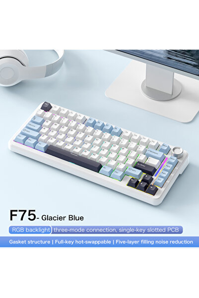 Choice Glacier Blue 75% Hot Swap Gaming Keyboard Wireless FREEWOL F75 RGB Mec...
